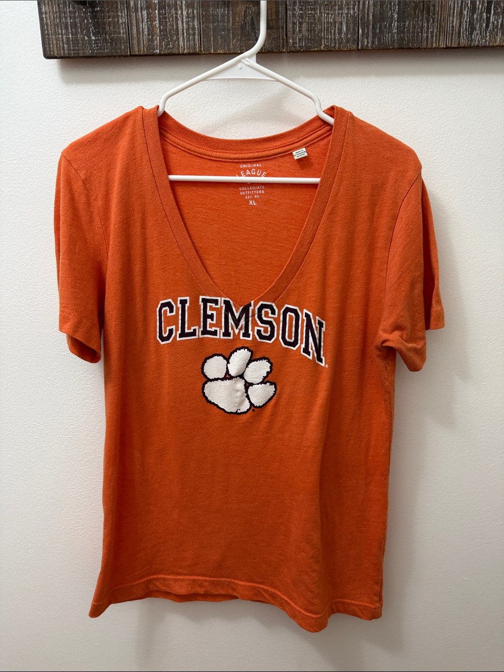 League Women's Orange Clemson V-Neck Tee